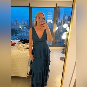 Blue Tiered & Tiny Polka Dot Dress